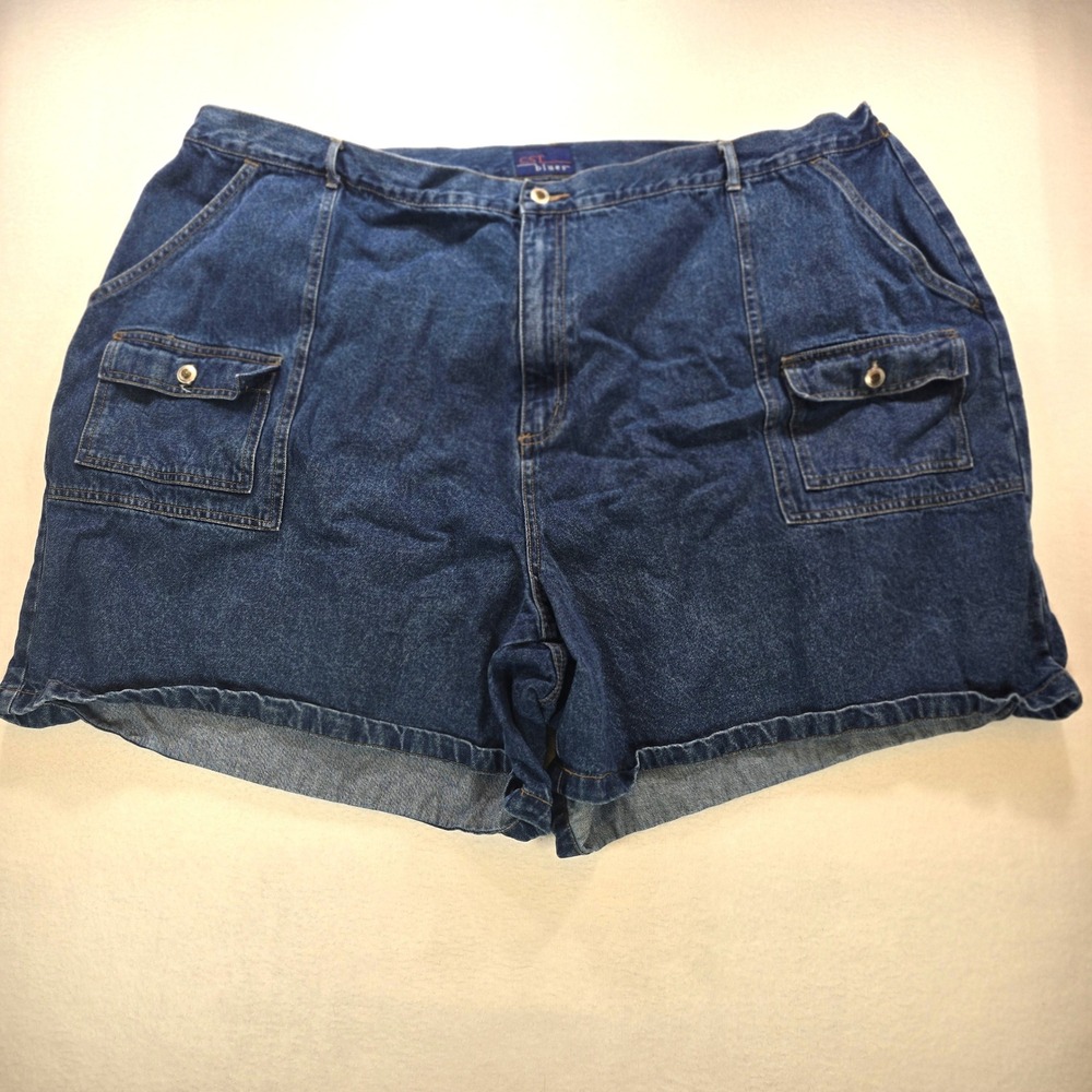 CST Blues Womens Plus Size 34W Denim Cargo Shorts Blue High Rise Cotton Utility